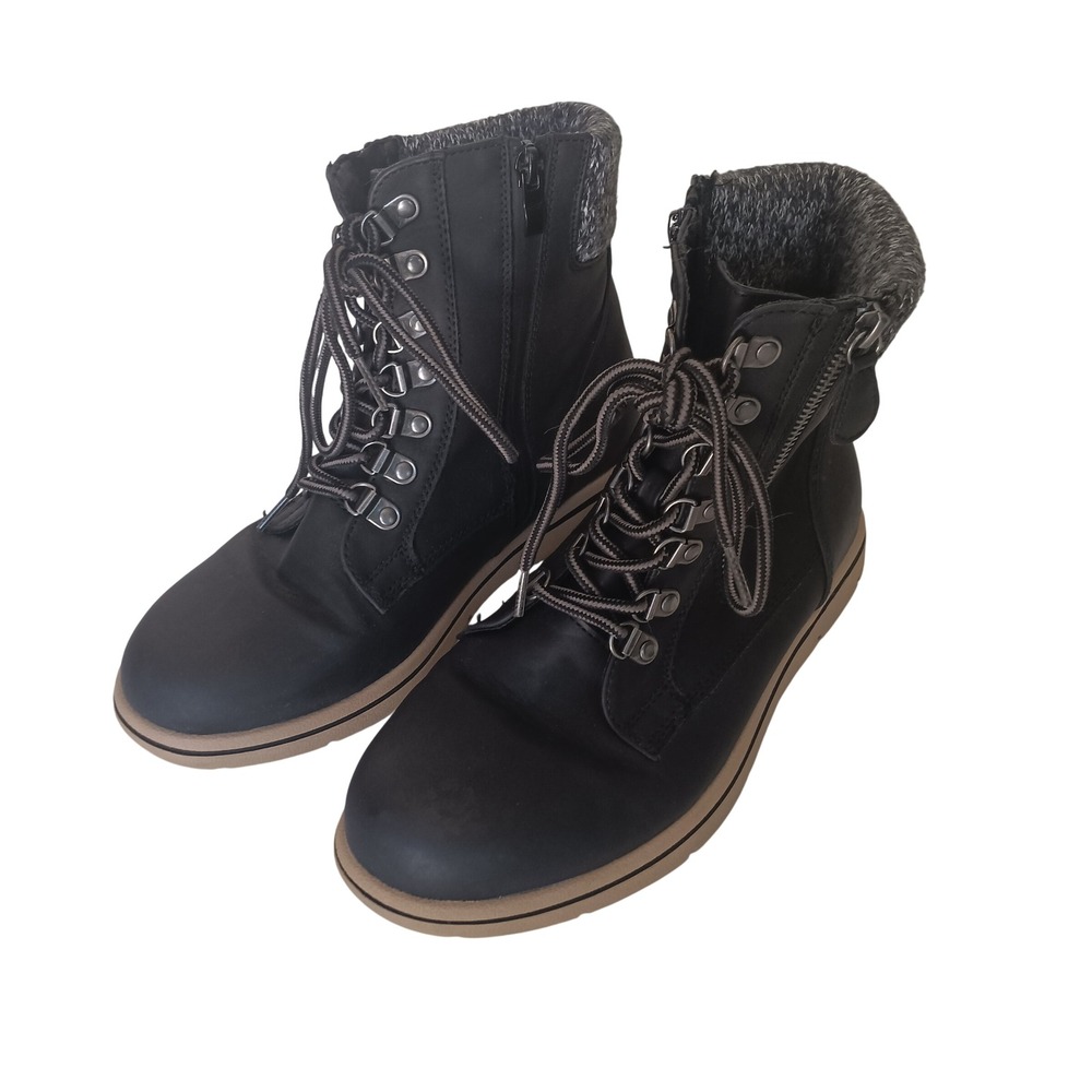 Torrid Combat Boots Women 8WW Black Knit Cuff Side Zip Faux Leather 40870404